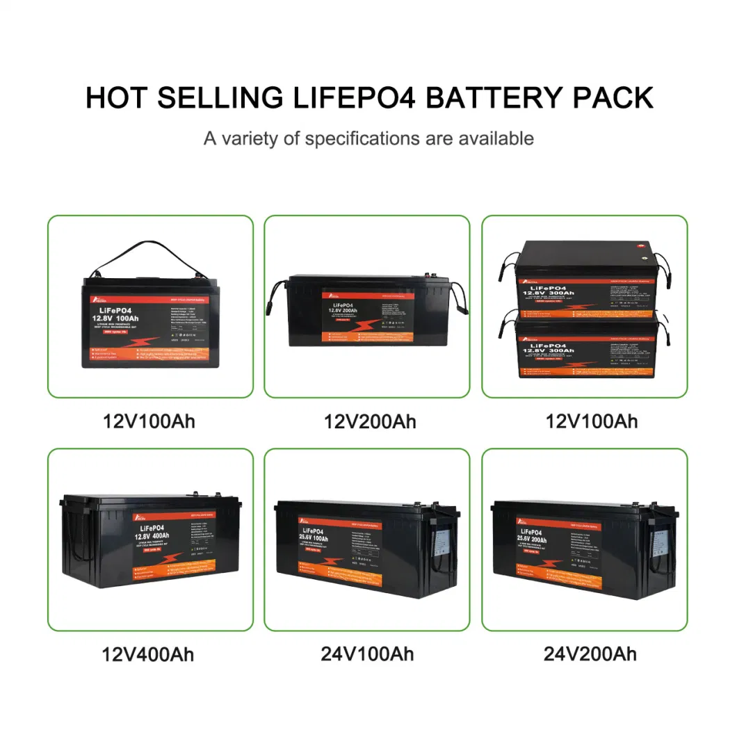 Hbowa 12V Lithium Iron Phosphate Battery Pack Deep Cycle 12V 50ah 100ah 200ah 300ah Solar LiFePO4 Batteries