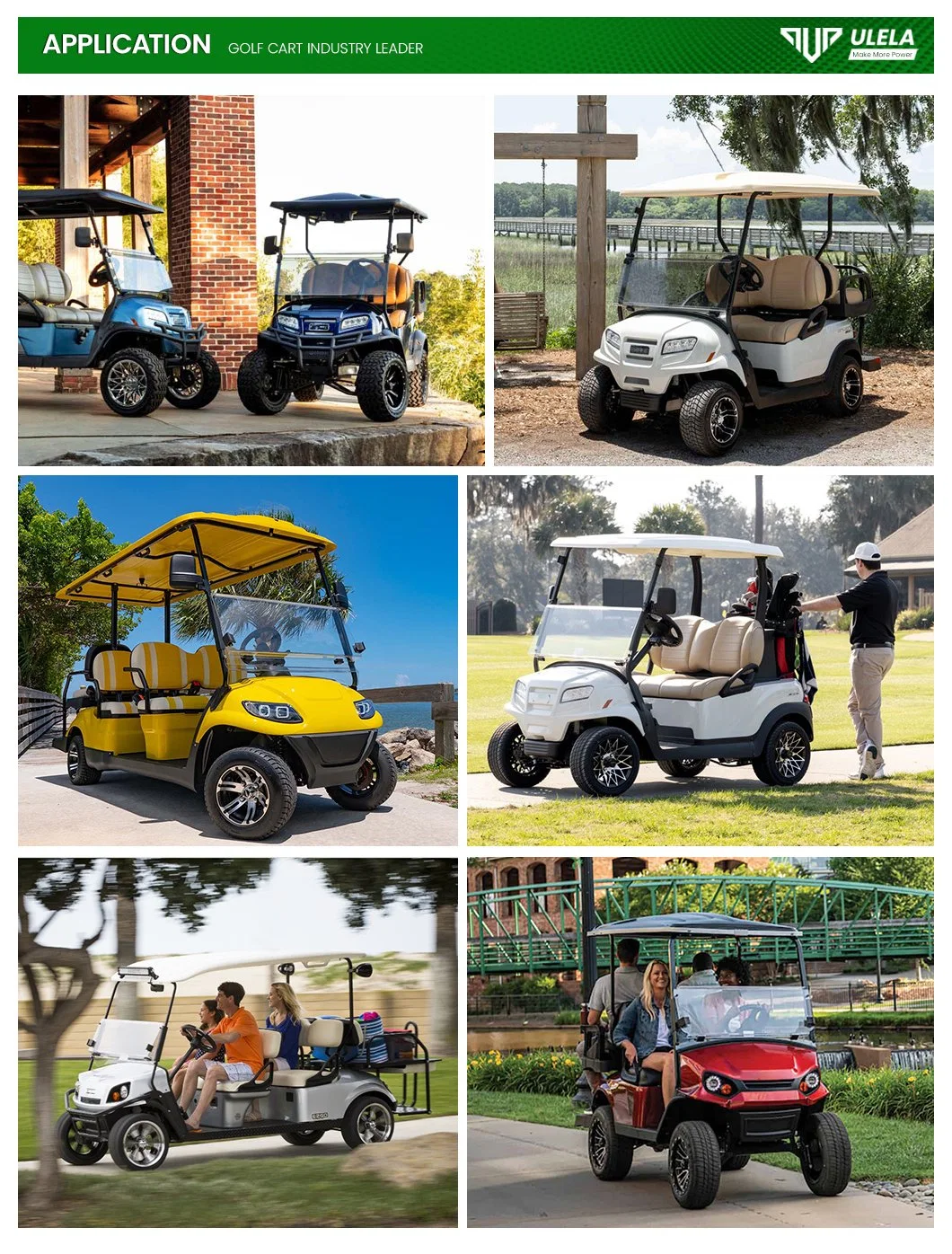 Ulela Electric Golf Cart Dealer 4.5kw/5kw Power Golf Carts off Road China 4 Seater 36 Volt Battery Lithium Golf Cart