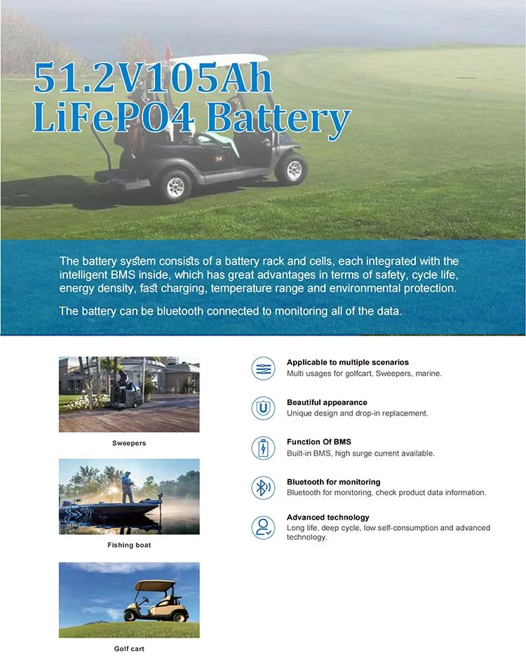 Wholesale Price 51.2V 100ah 105ah Solar Golf Cart LiFePO4 Lithium Ion Battery