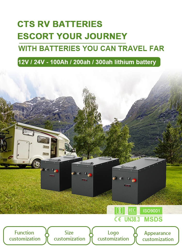 IP67 RV Lithium Batteries 12V 200ah 300ah 400ah, 24V 100ah 200ah LiFePO4 Battery for Camper Van Solar Energy Storage