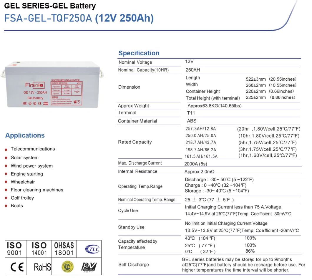 12V 24V Gel Lead Acid Lithium 100ah 150ah 200ah 250ah Li-ion Rechargeable Battery Solar Energy Storage Bateria