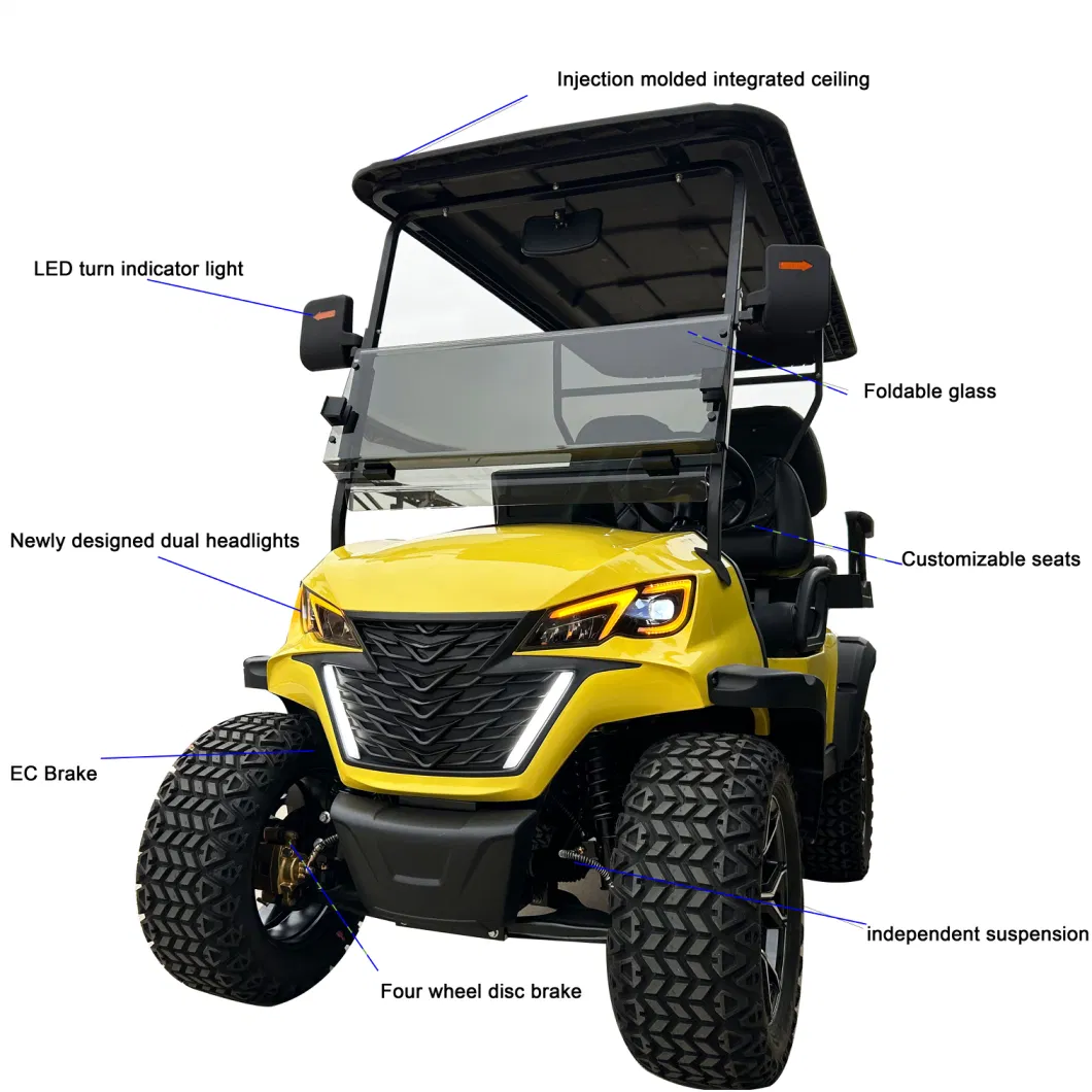 New Lifted 5, 6, 7kw Motor 100/120km Mileage Lead Acid/Lithium Battery 48V/60V/72V 2, 4, 6, 8, 10 Seats/12/14inches Tyre Hunting Golf Cart