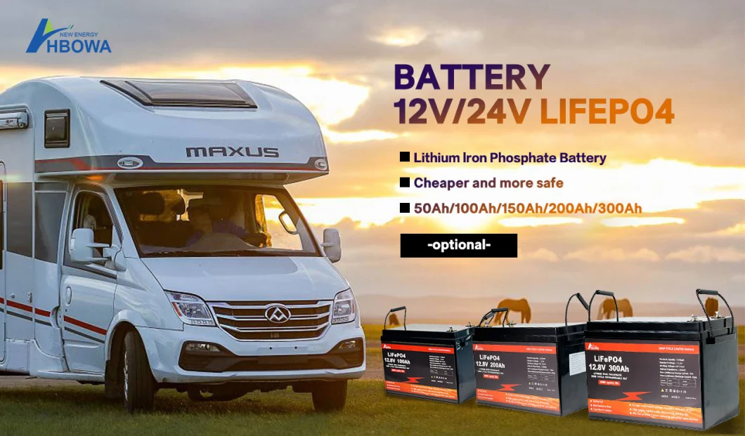 Hbowa 12V Lithium Iron Phosphate Battery Pack Deep Cycle 12V 50ah 100ah 200ah 300ah Solar LiFePO4 Batteries