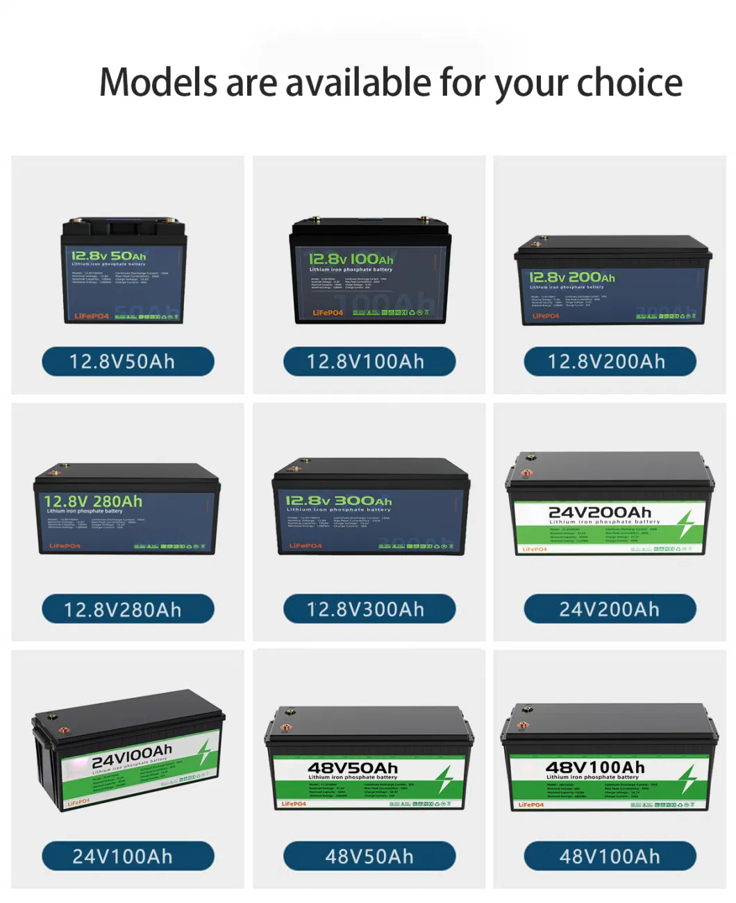 Deep Cycle Solar Lithium Battery Pack 12V 24V 36V 20ah 36ah 50ah 100ah 120ah 150ah 200ah 300ah 400ah LiFePO4 Lithium Ion Battery for RV Golf Cart