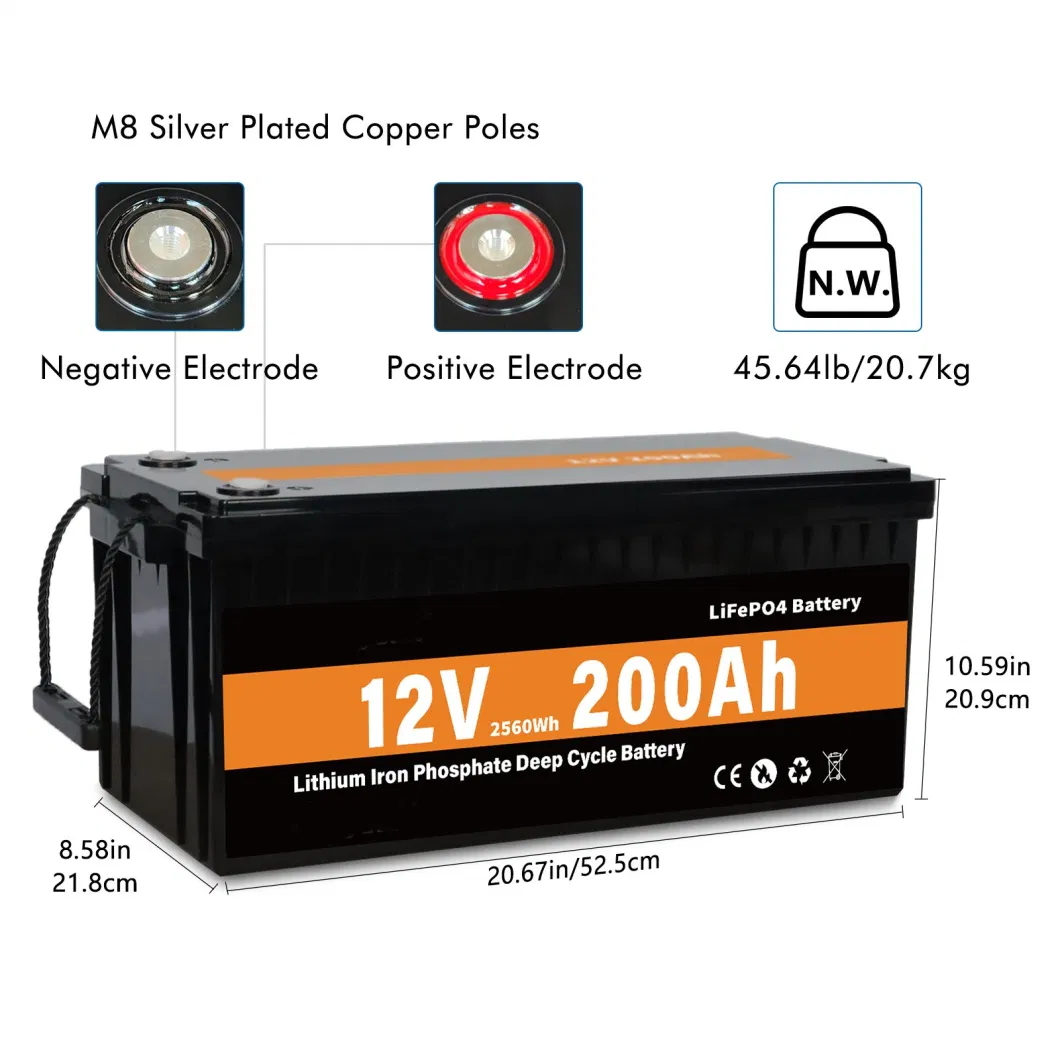 12V 200ah LiFePO4 Lithium Ion Battery for RV Golf Cart