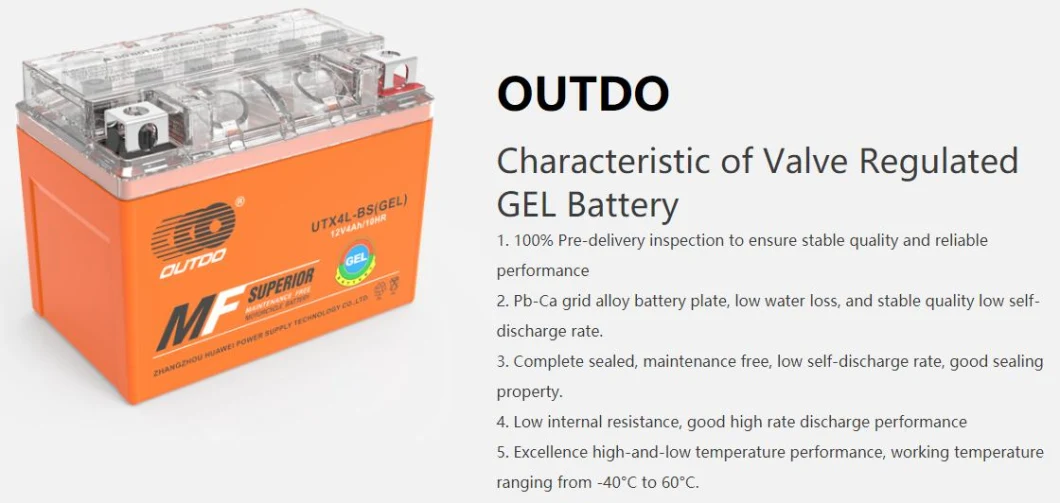 12V10ah Yt12b-4 Outdo Valve Regulated Gel Maintenance Free Factory Activated Power Sports High Performance Rechargeable Lead Acid Motorcycle Battery