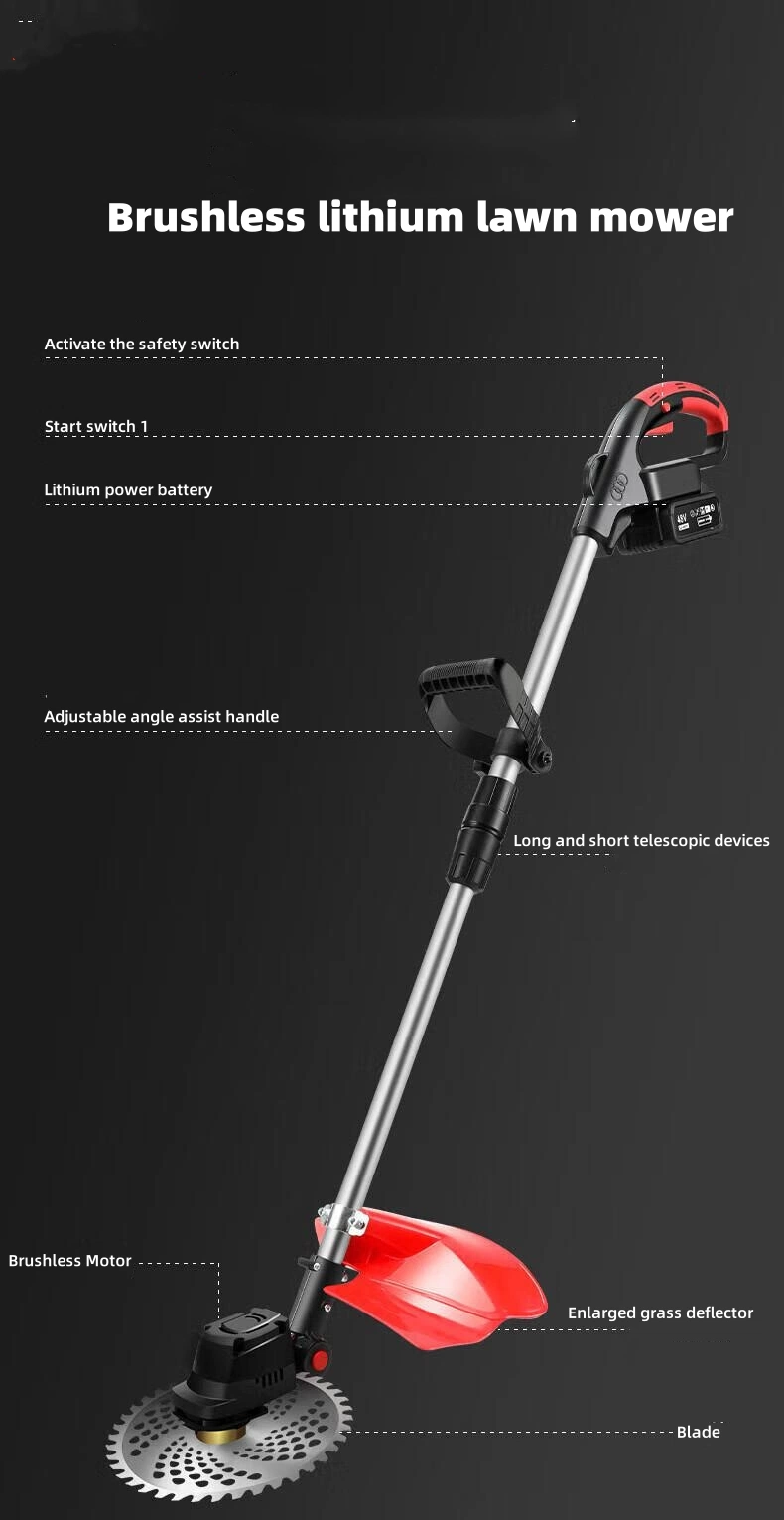 High Power Rechargeable Cordless Electric Grass Trimmer Home Wireless Lawn Mower Portable Grass Cutter Garden Pruning Tool