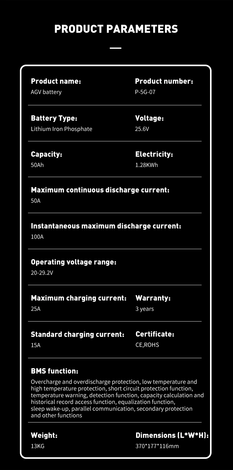 U-Greenelec 25.6V50ah Lithium Battery Energy Storage for Agv