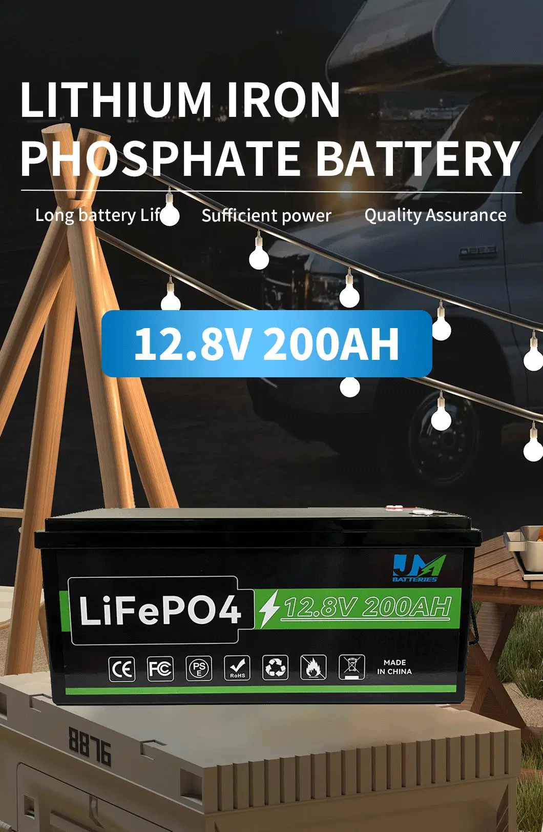 OEM/ODM Lithium Iron Phosphate Battery Cell 12.8V 200ah LiFePO4 Battery Pack for Solar System