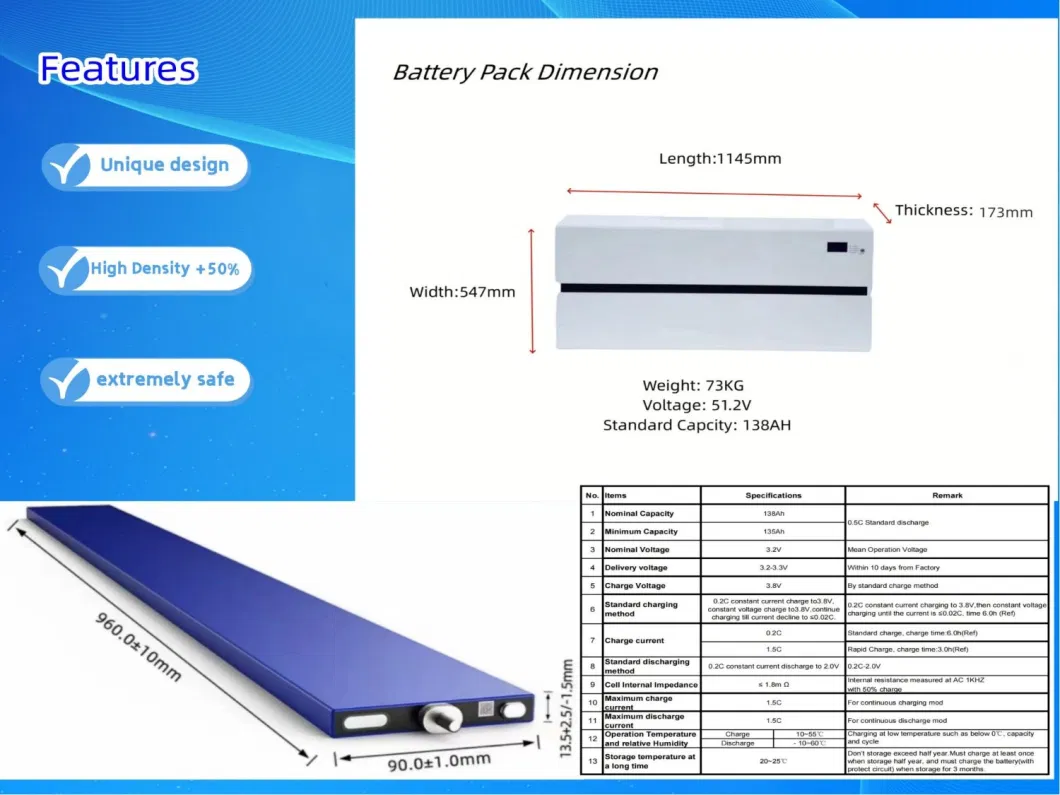 Top Class Cell New LiFePO4 Lithium Battery Pack with 7kwh 51.2V 138ah for Energy Storage System Deep Cycle 10 Years Warranty