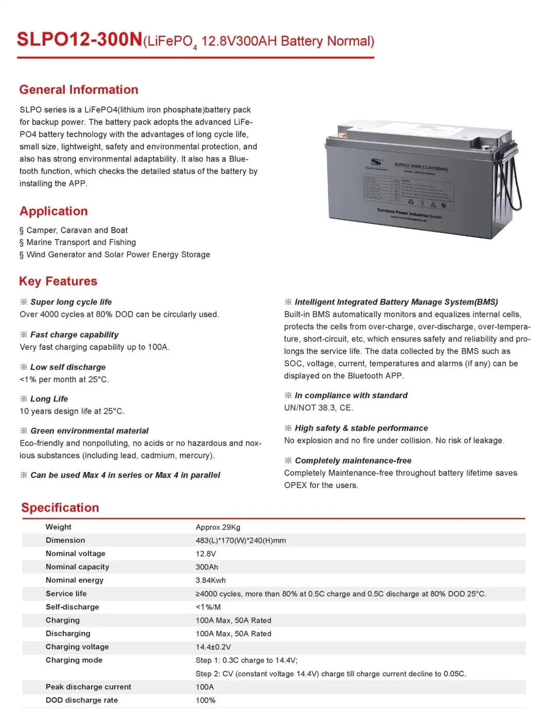 OEM 12V 12.8V 200ah/100ah/300ah Lithium Phosphate LiFePO4 Battery for Solar Energy Storage/Marine/RV/Boat/Bluetooth APP