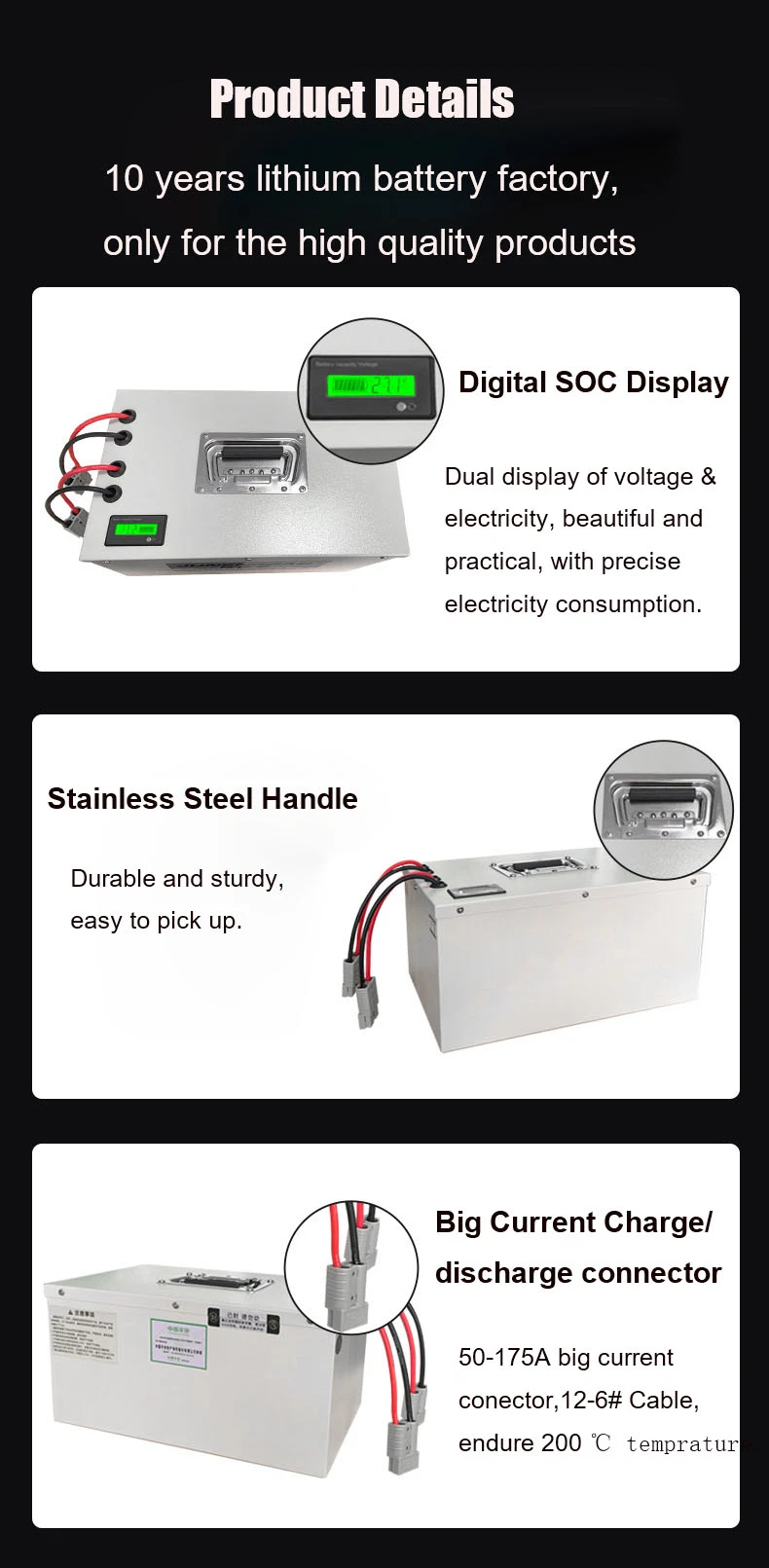 Lithium Battery Pack Manufacturer Agv Cart 48V 100ah LiFePO4 Iron Phosphate Power Battery with Low Voltage Safety Alarm