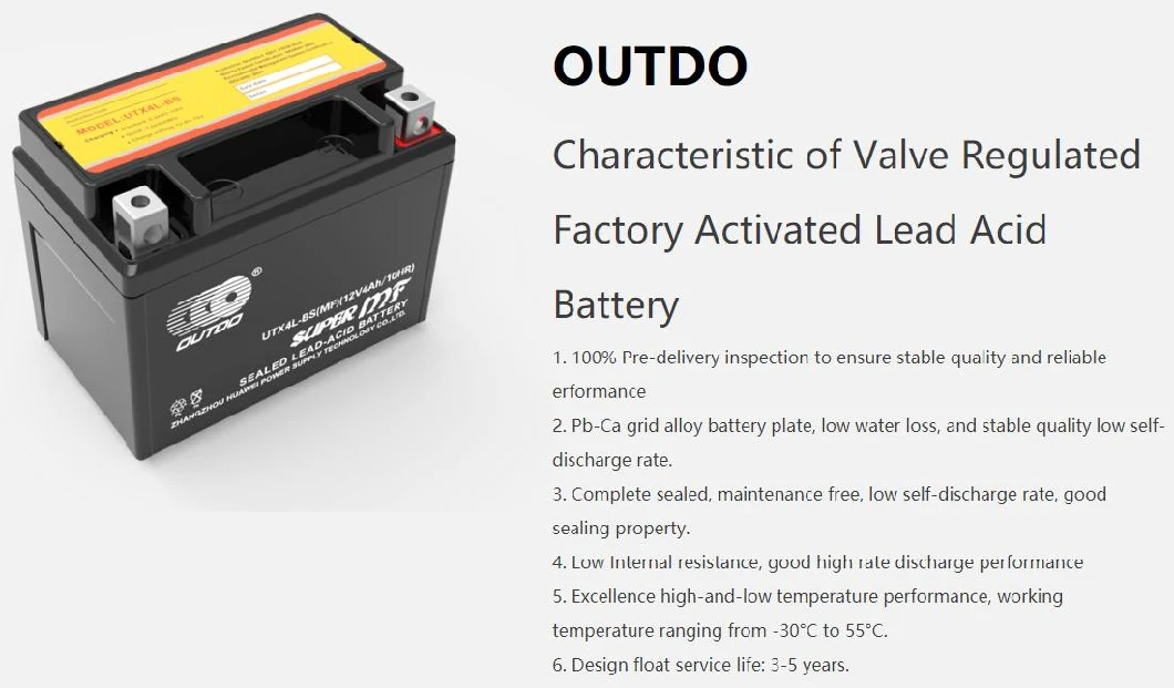 12V20ah Yt20-4 Outdo Maintenance Free Lead Acid Motorcycle Battery