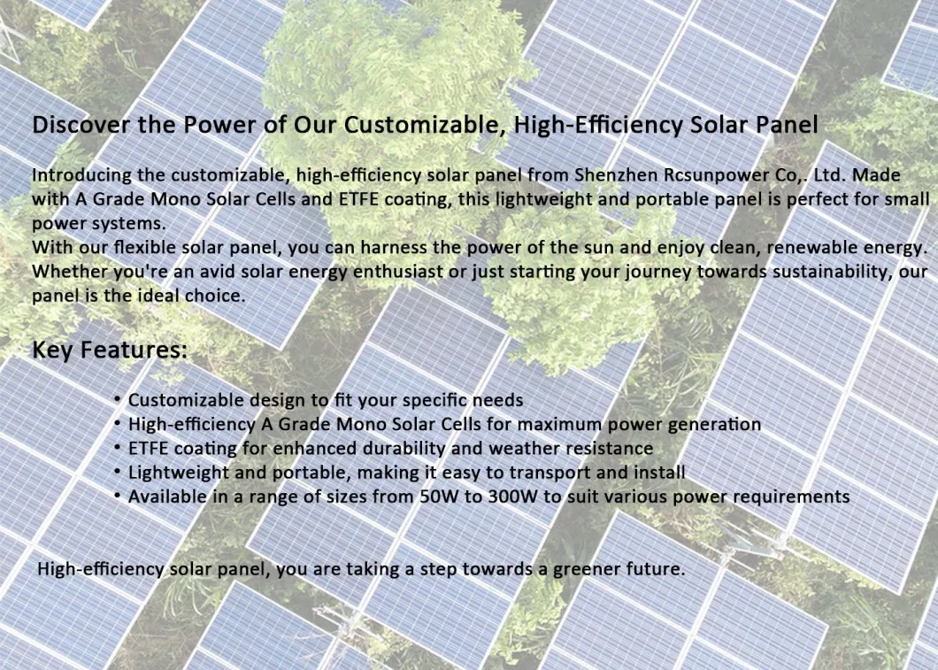 12V 100W Flexible Monocrystalline Solar Panel for Car/Boat/ Home Solar Battery