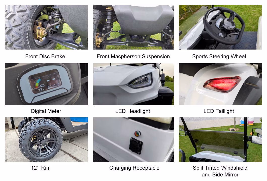 New Energy Mini 72V/5kw/7.5kw AC System Lithium Battery Adult Street Legal off Road Mini 2+2 4 Seat Club Tourist Utility Electric Buggy Hunting Golf Cart