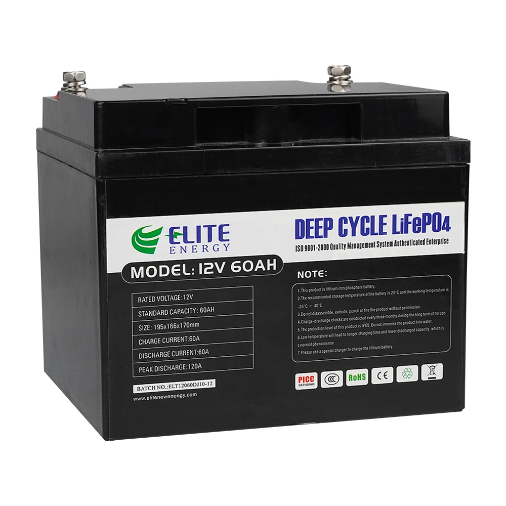 Elite Factory Li-ion Battery 12V 60ah LiFePO4 Battery for Solar Engergy Storage/RV/Golf Cart/Campers