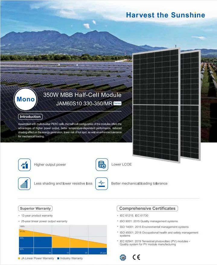 Light Industry 120 Monocrystalline Cells Ja Solar Energy 350W Am60d10