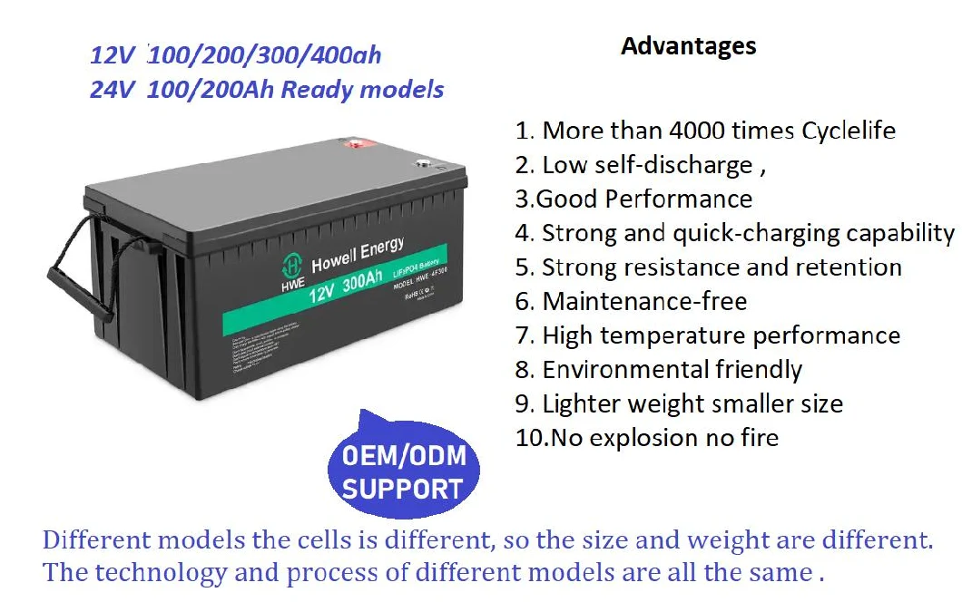 Factory 12V 300ah Rechargeable Lithium Battery Pack Solar UPS/Golf Cart Battery LiFePO4