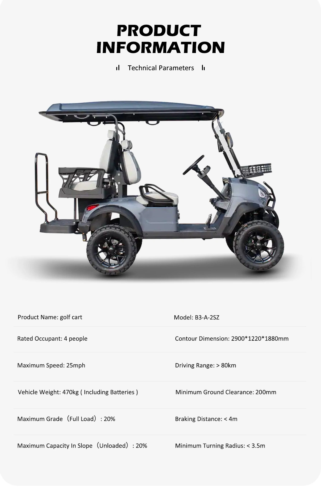 Best 4 Seat 48V/72V Lithium Battery 5kw/7kw Sightseeing Bus Club Car Electric Golf Car Buggy Golf Carts