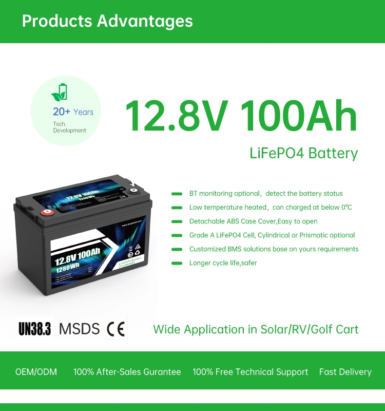 12.8V 100ah Lithium Ion Rechargeable Battery for Electric Vehicle Golf Cart