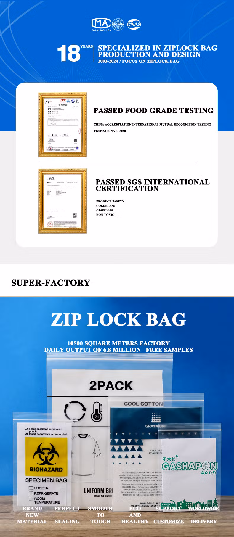 Plastic Polythene Ziplock Bag Clear/Matte LLDPE HDPE CPE Zip Lock Double Reclosable Package