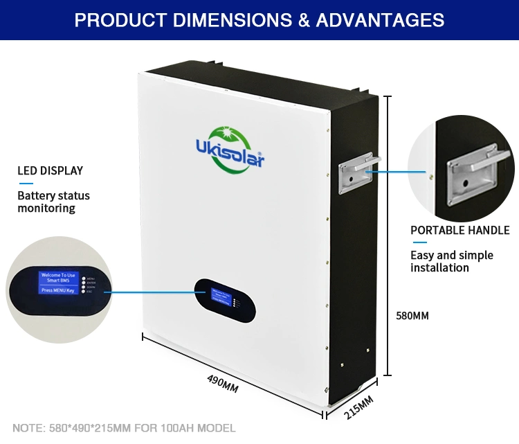 Ukisolar Superior Quality LiFePO4 Lithium-Ion Battery for Solar Smart Storage System with 10years Lifespan