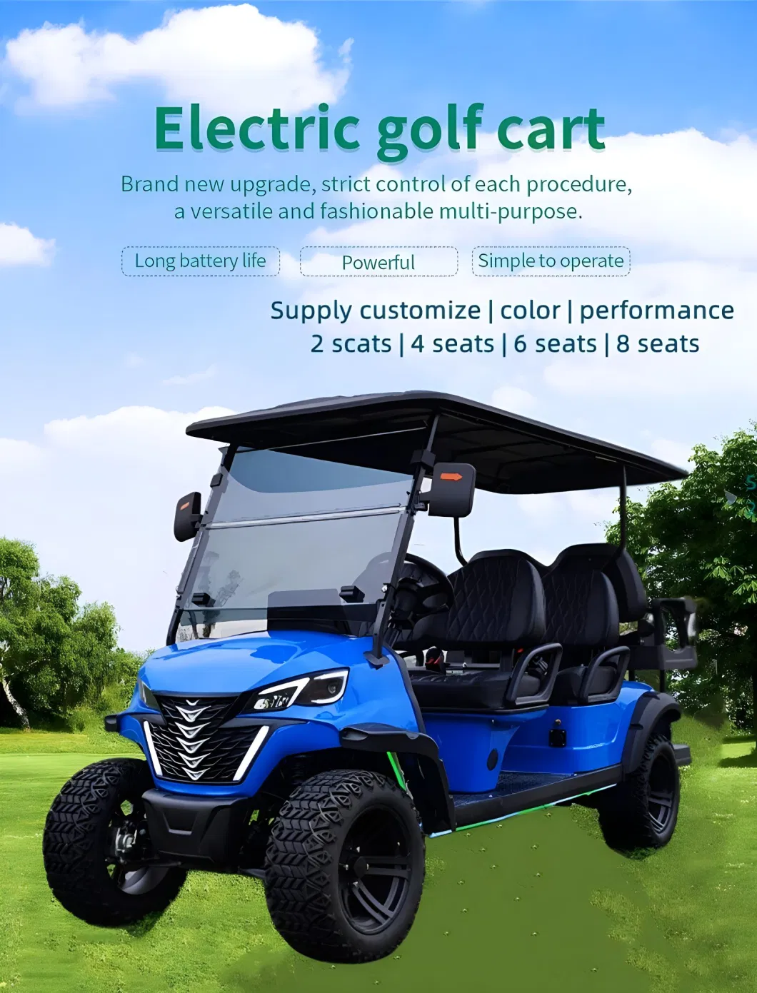 2024 Latest Four-Wheel Golf Cart with Lithium Battery Manual Cart, Customizable 2-Seater/4-Seater/6-Seater/8-Seater Golf Cart