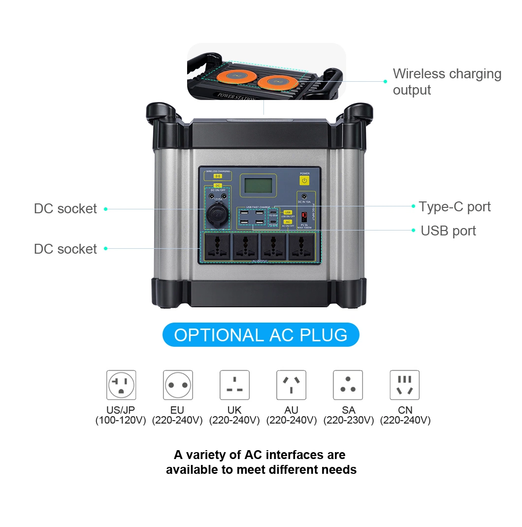 Aoke 2000wh 12V 48V Ess LiFePo4 UPS USB Type-C Solar Hybrid Inverter Outdoor Camping Fast Charging Portable Power Bank Battery