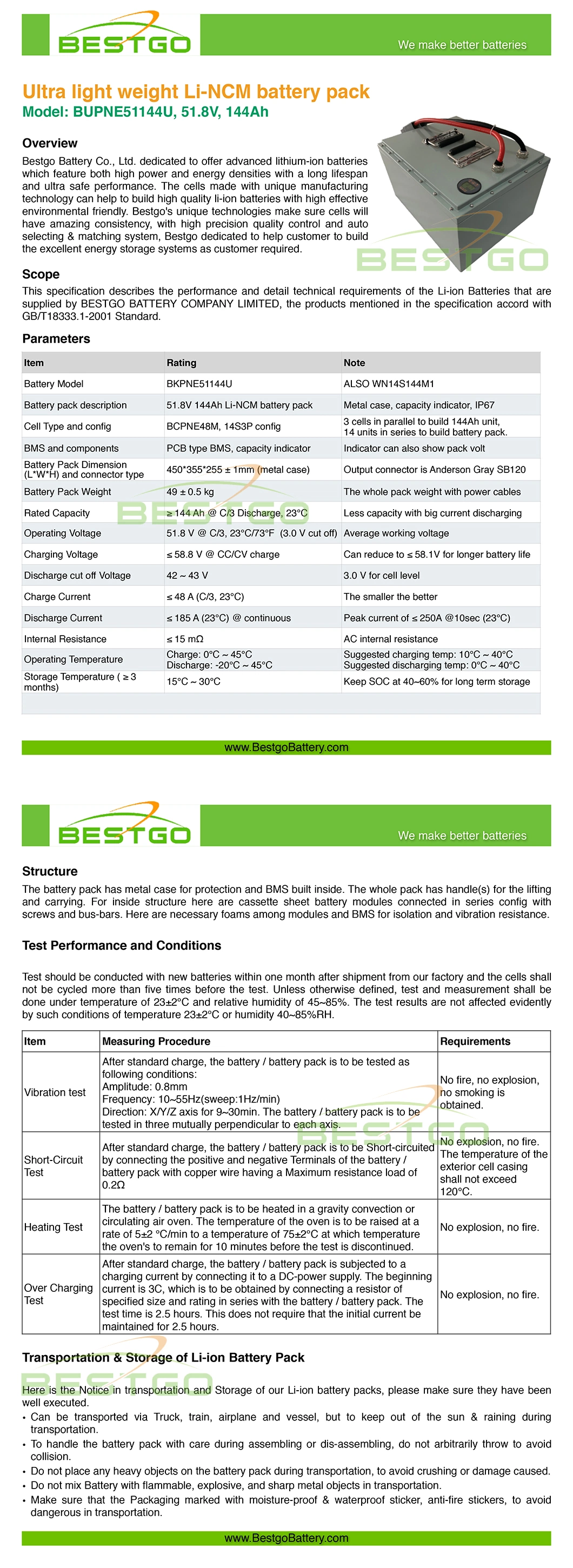 Wholesale Rechargeable Lithium Battery LiFePO4 Lithium Battery 51.8V 144ah for Medical Device/Energy Storage System