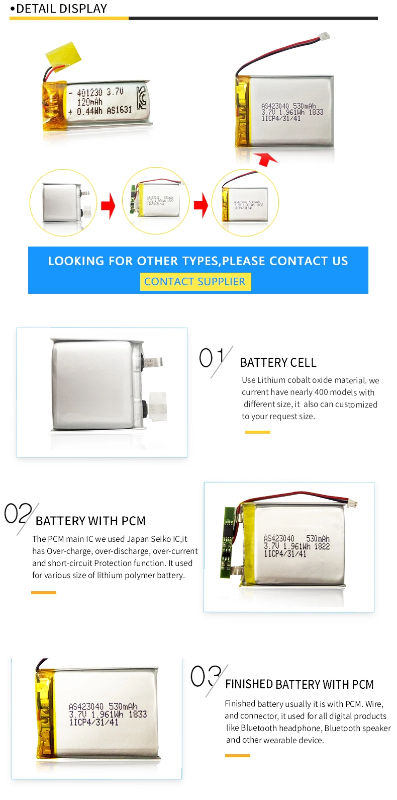 383450 Rechargeable Polymer Lithium Battery 3.7V 600mAh Lipo Battery for Medical Device