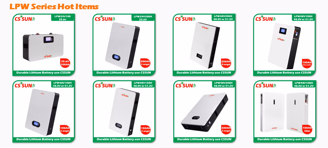 CSSUN LPW48V150Ah Wall-Mounted Rechargeable LiFePO4 Battery for golf cart, electric vehicle, solar storage, ups systems in Guangdong manufacturer