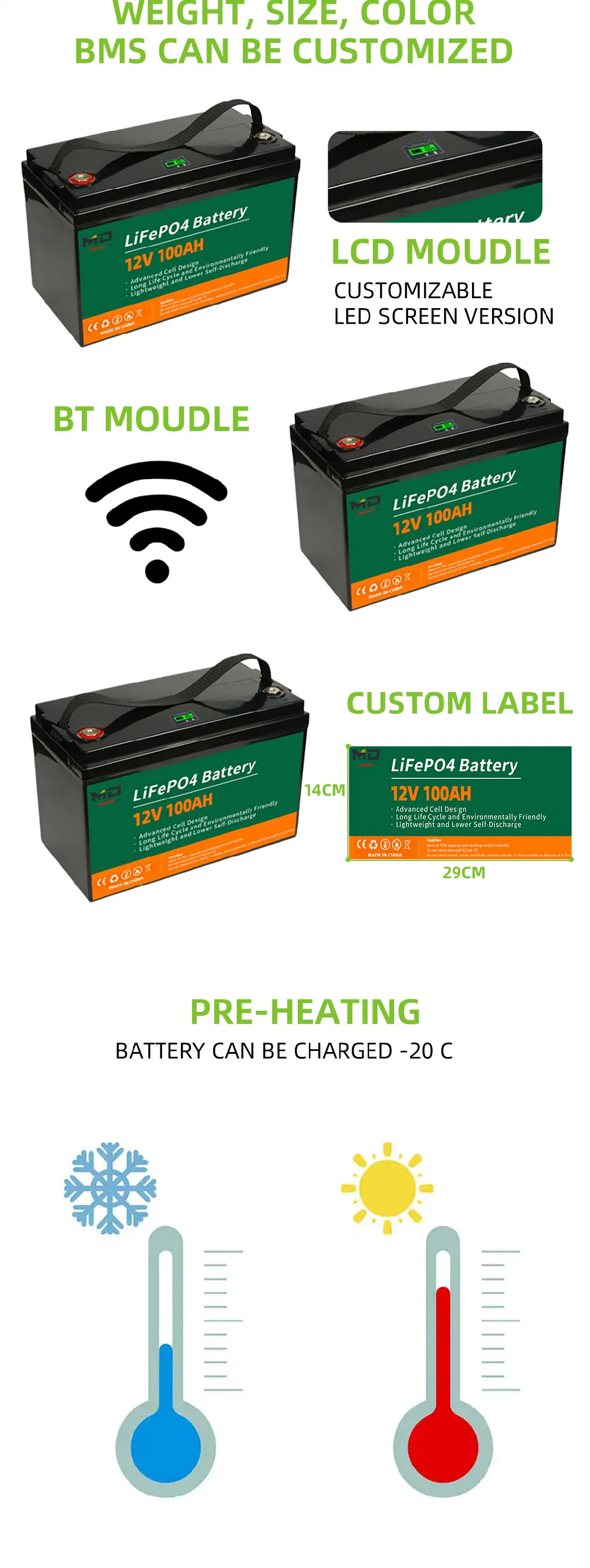 Best Quality 12 Volt Lithium Ion Battery 12V 100ah Lithium Low Temperature Battery Accessory Cables