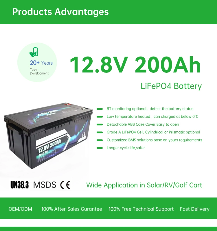 12.8V 200ah Lithium Ion Rechargeable Battery Portable Power Storage LiFePO4 Battery