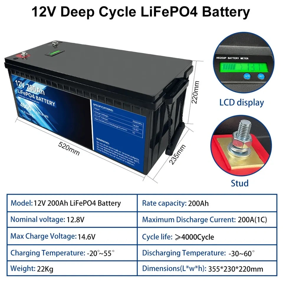 Rechargeable 12V 24V 48V 100ah 200ah 300ah 400ah 500ah Solar Storage Li Ion Lithium LiFePO4 Battery for RV Golf Cart Yacht Marine Motorhome Agv