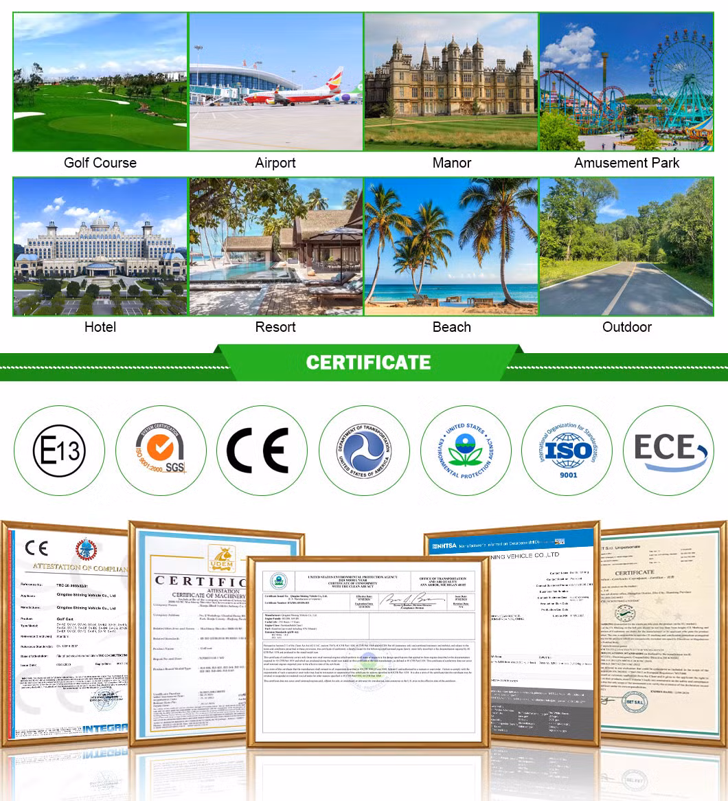 Electric Sightseeing Golf 2/4/6/8/10 Seater Mini Electric Hunting off Road Club Car Buggy 48V 72V Golf Cargo Cart with Lithium/Lead Acid Battery/Solar Panel CE