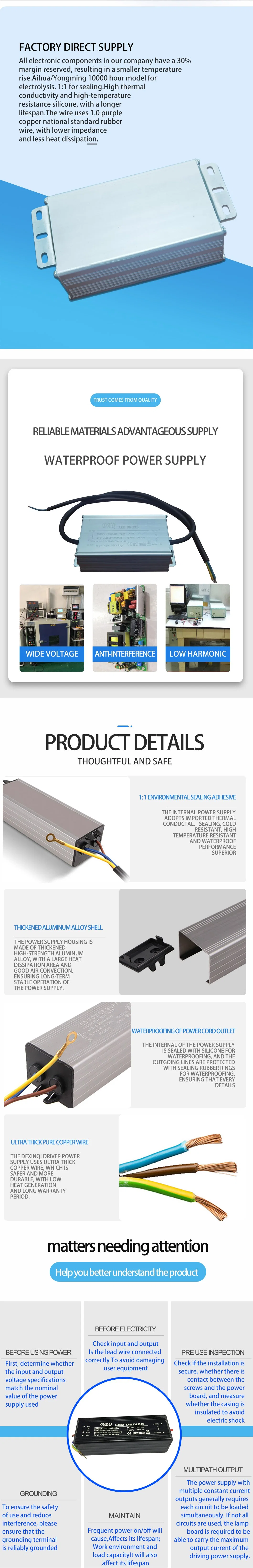 20W Step-up Waterproof Constant Current Input DC12-24V Output 28-36V6900mA Low Ripple Non Flashing Outdoor Transformer Low-Voltage LED Driver Power