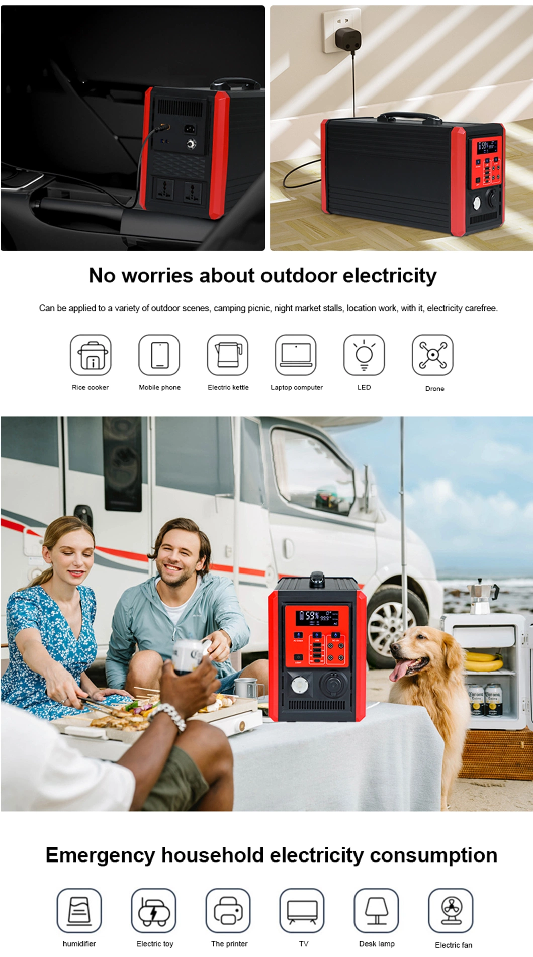 1000W AC DC Outlets Backup Lithium Battery Home Energy Storage Power Supply Outdoor Portable Power Station