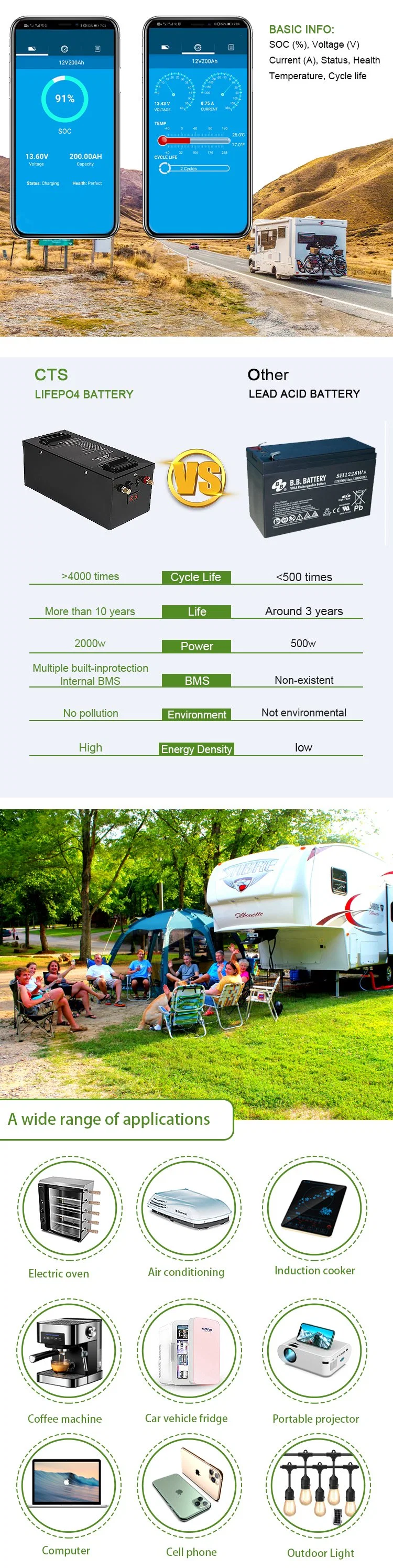 BMS Built-in 12V 24V 36V 48V 100ah 120ah 160ah LiFePO4 Lithium Ion Batteries for Golf Cart EV RV Solar Storage