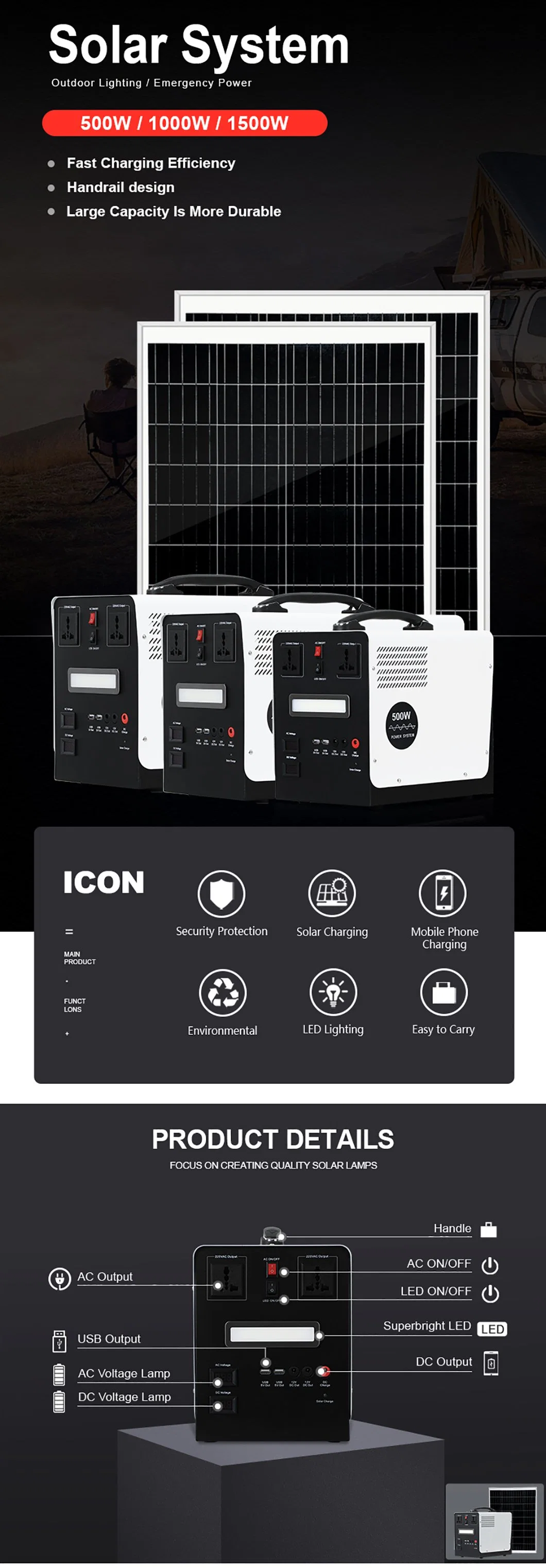 Outdoor Mobile Energy Storage Power Supply off Grid 1000W 1500W Portable Power Generator for Home Use System