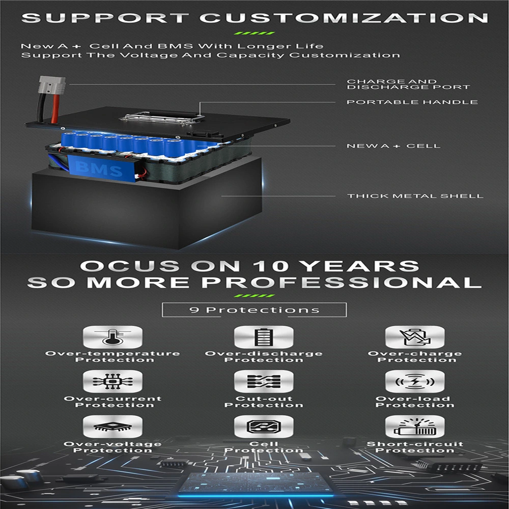 Customized Deep Cycle 36V 48V 72V 30ah 60ah Lithium Ion Battery for Electric Ebike for Golf Carts