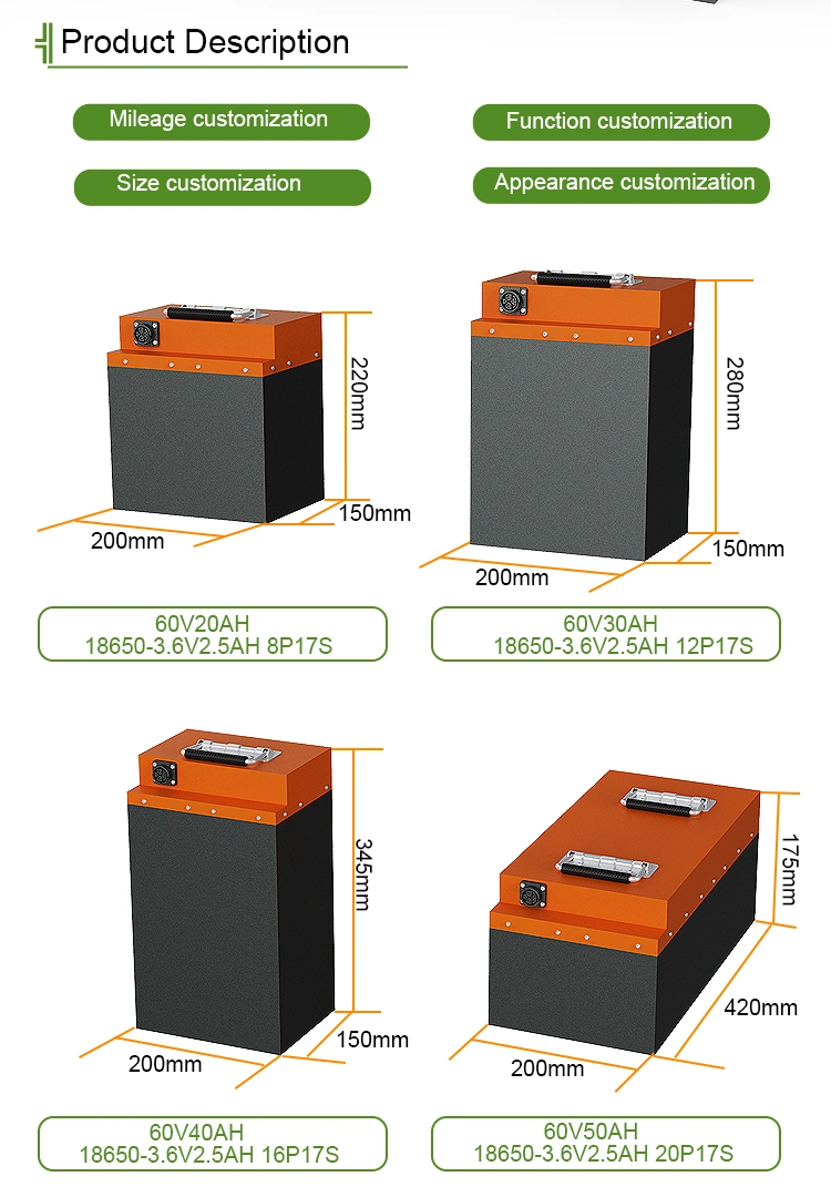 48V 60V 72V 30ah 40ah 50ah 60ah Lithium Factory Price Customized Motorcycle Agv Forklift LiFePO4 Battery Pack