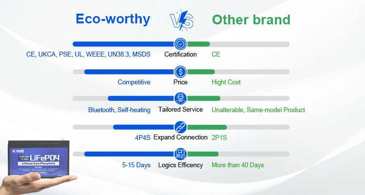 Eco-Worthy 12V 260ah Lithium Ion Battery LiFePO4 Battery with Low Temperature Protection