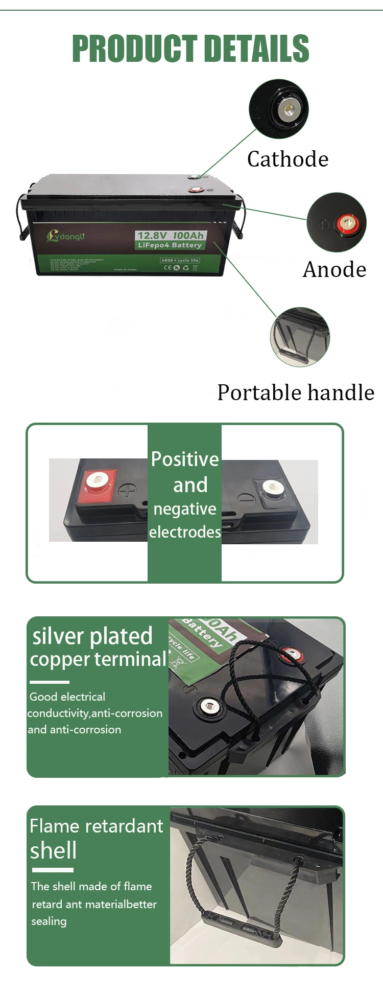 Deep Cycle Rechargeable 12V 100ah Phosphate LiFePO4 Battery Pack Toys Power Tools Electric Vehicles Home Appliances