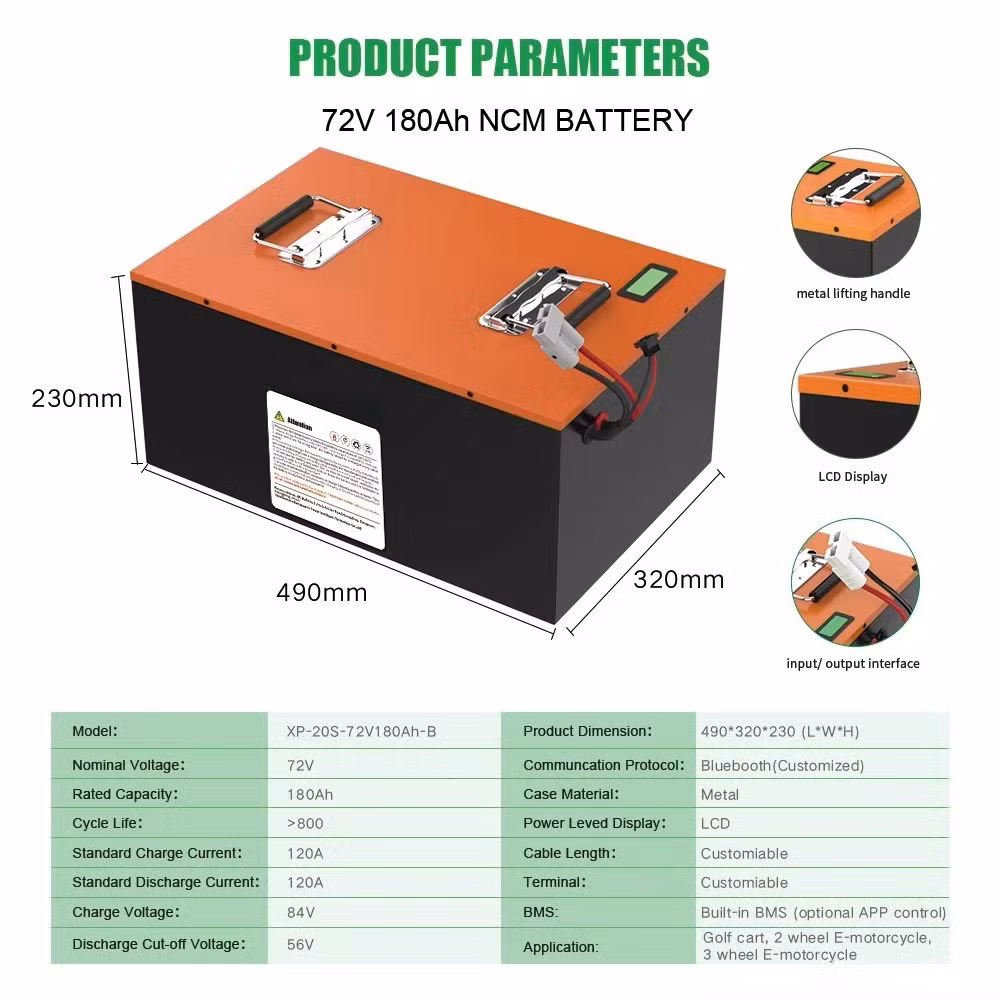 Lithium Battery 72V 200ah 180ah 150ah 8000W Li Ion Battery Pack with BMS for Electric Tricycles, Golf Carts, Forklifts 48V20A 30A 60V50A 100A 12V280A OEM/ODM