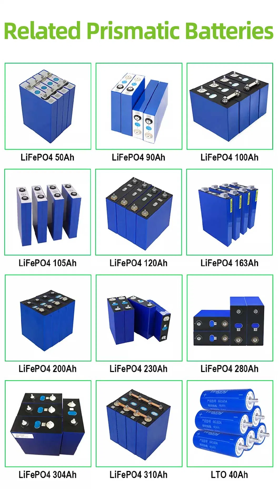 3.2V100ah 200ah 300ah DIY 12V 24V 36V 48V RV/Solar System/Yacht/ Golf Carts Storagelifepo4 Battery Cell Prismatic Lithium Ion Batteries