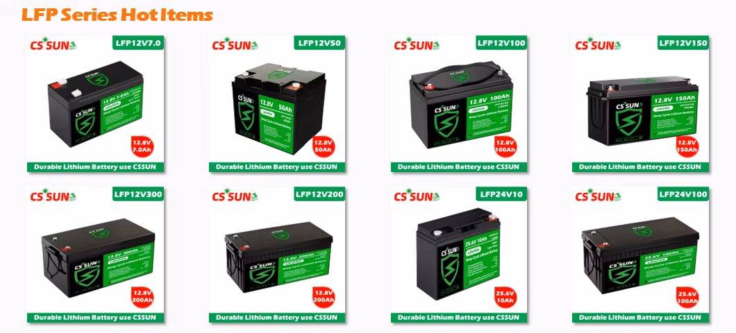 CSSUN OEM 24V 100Ah Lithium Phosphate Battery Lifepo4 Pack home solar syatem cal