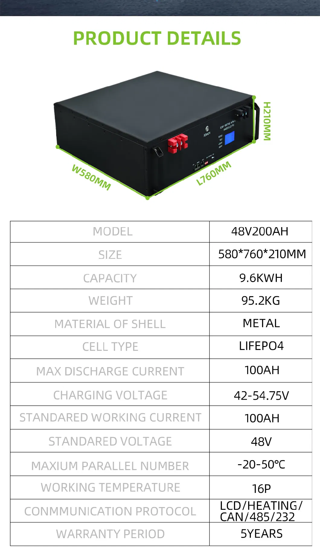 48V LiFePO4 Battery Pack Solar Lithium Ion Batteries 200ah 48 Volt Lithium Golf Cart Battery