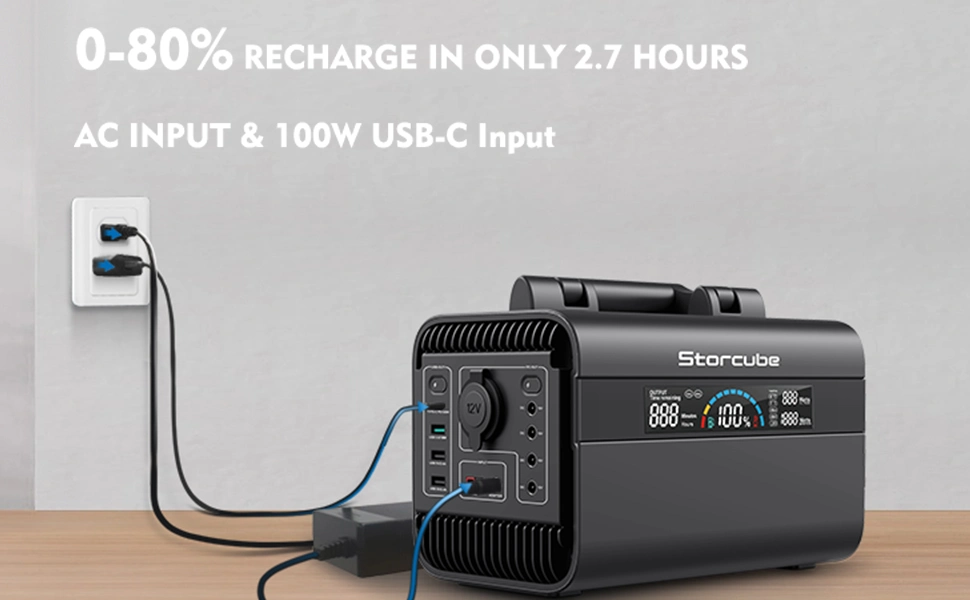 Portable Power Station 600W 529.9wh LiFePO4 Battery for Outdoor Camping