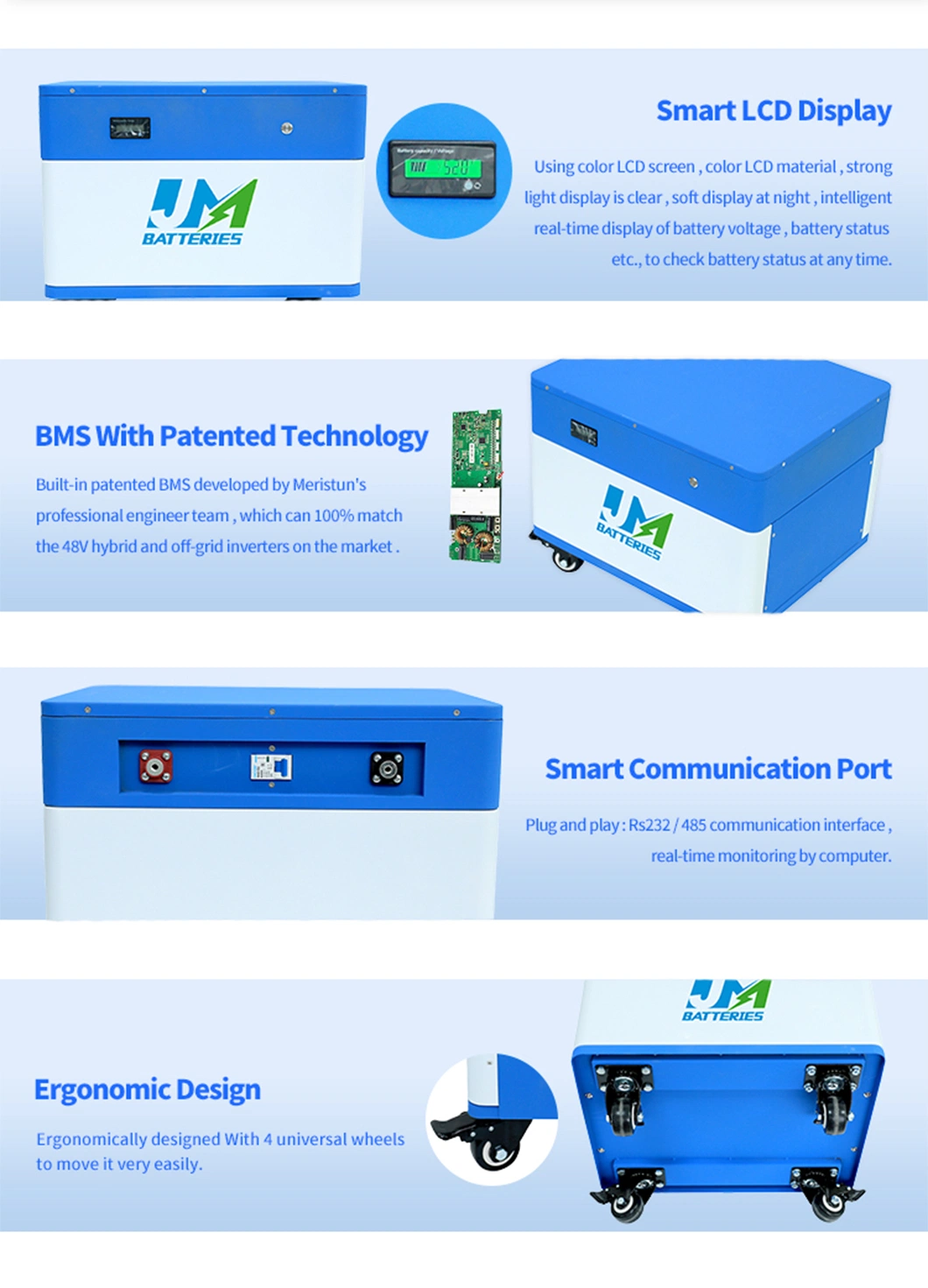 LFP Energy Storage Batteries Power Station Household System 250ah Lithium Cell Movable Wheel Home Solar Battery