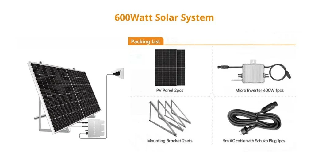 Solar Energy Solution with Photovoltaic Panel Micro Inverter 600W Roof Balcony Mounted System